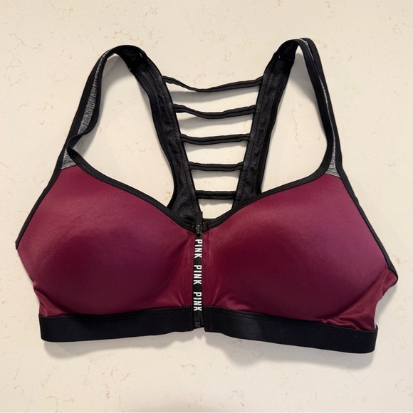 PINK Victoria's Secret Burgundy Ultimate Push Up Sports Bra - Picture 1 of 11